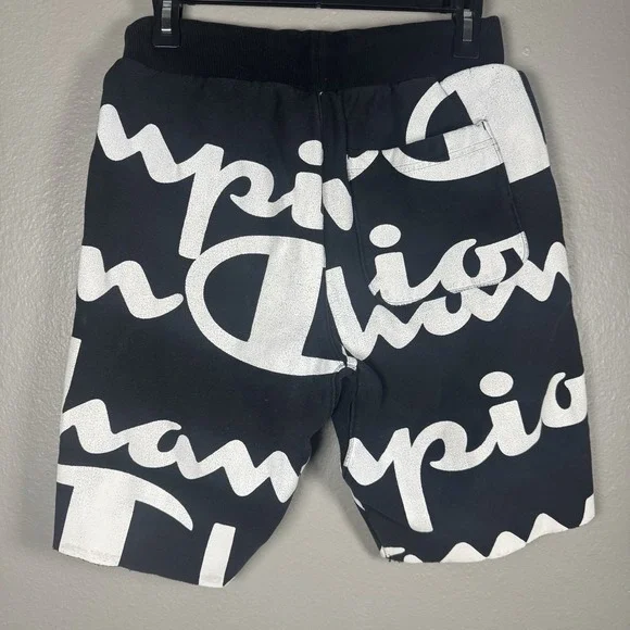 Champion Mens Black Logo All Over Cut Off Reverse Weave Fleece Shorts Small - Picture 3 of 5